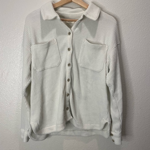 Madewell Cream Button-Front Waffle Shirt Size Small - Picture 4 of 9